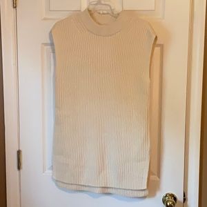H&M Women’s Oversized Ribbed Knit CrewNeck Ivory Sleeveless Sweater Vest Size XS